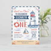 Nautische 1e verjaardagsfeestuitnodiging kaart (Staand voorkant)