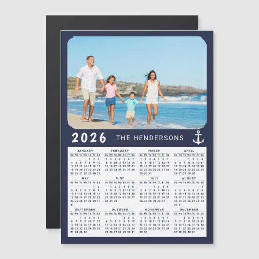 Nautische 2026 Fotokalender Magneet Marine Blauw (Voorkant / Achterkant)