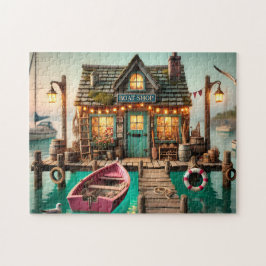 Nautische aanlegsteiger-bootwinkel kustcottage legpuzzel