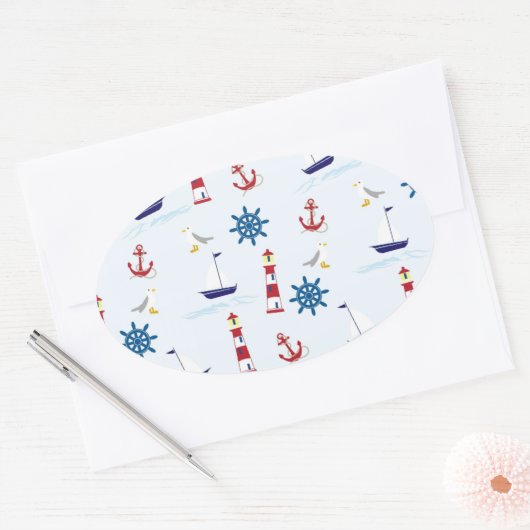 nautische achtergrond wallpaper papier ovale sticker (Envelop)