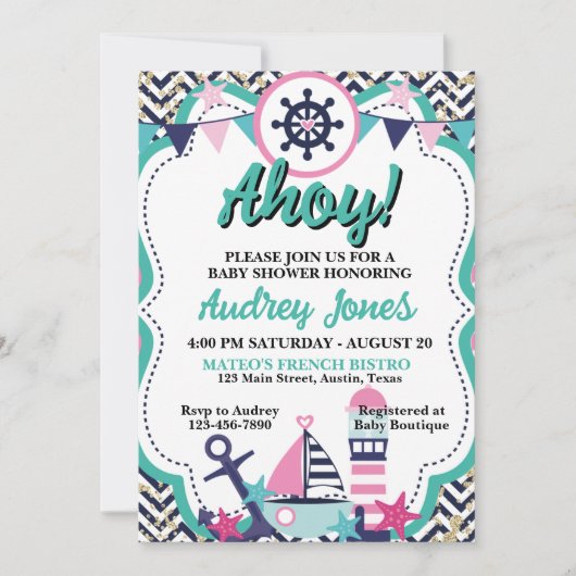 nautische ahoy-Baby shower Kaart (Voorkant)