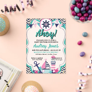 Nautische Ahoy Baby Shower Uitnodiging