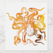 Nautische amberkleurige octopus wijn etiket (Enkel label)