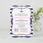 Nautische Ancho; L Navy & Pink Retirement Party Kaart (Staand voorkant)