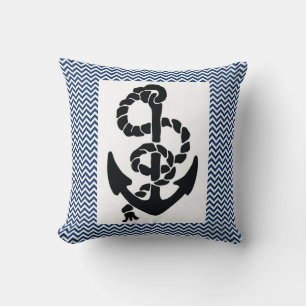 NAUTISCHE/ANCHOR EN ROPE, NAVY BLUE WHITE CHEVRONS KUSSEN