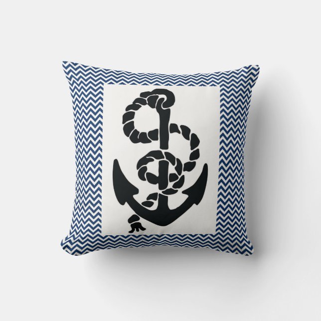 NAUTISCHE/ANCHOR EN ROPE, NAVY BLUE WHITE CHEVRONS KUSSEN (Voorkant)