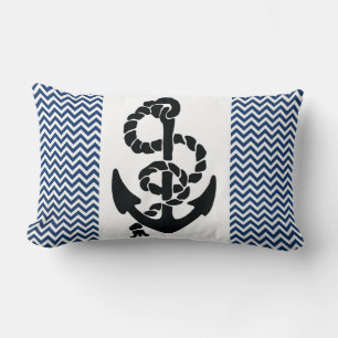 NAUTISCHE/ANCHOR EN ROPE, NAVY BLUE WHITE CHEVRONS KUSSEN
