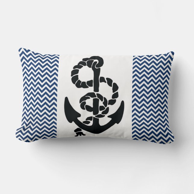 NAUTISCHE/ANCHOR EN ROPE, NAVY BLUE WHITE CHEVRONS KUSSEN (Voorkant)