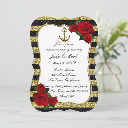 Nautische anchor Gold Black Stripe Engagement Part Kaart (Staand voorkant)