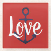 nautische ANCHOR + script LOVE | Glazen Onderzetter (Voorkant)