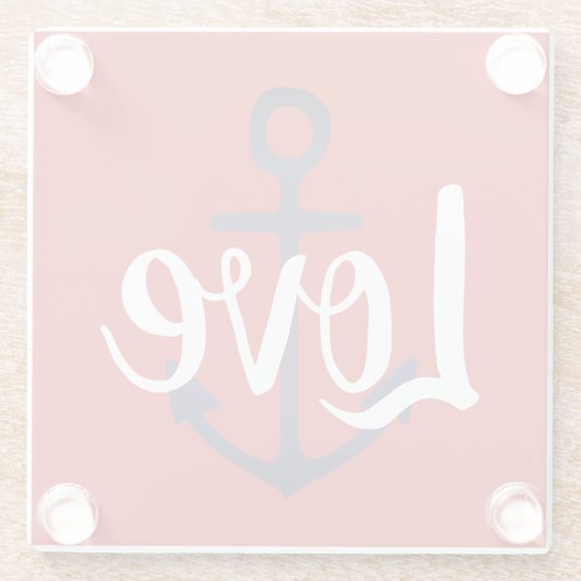 nautische ANCHOR + script LOVE | Glazen Onderzetter (Achterkant)