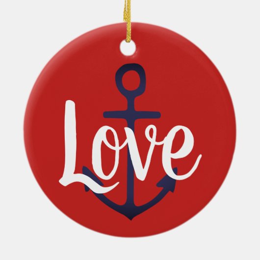 nautische ANCHOR + script LOVE Keramisch Ornament (Achterkant)