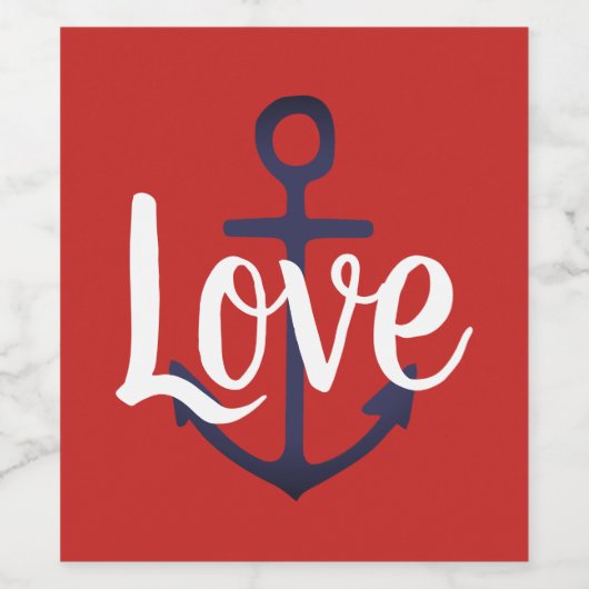 nautische ANCHOR + script LOVE | Wijn Etiket (Enkel label)