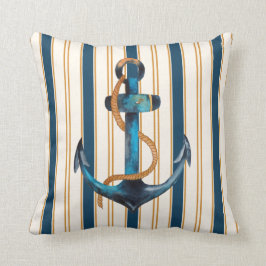 Nautische anchor Turquoise Gold Stripe Beach Kussen