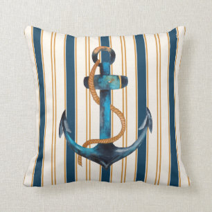 Nautische anchor Turquoise Gold Stripe Beach Kussen