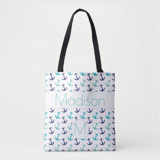 Nautische anchors Blue Baby bag Monogram Initiaal Tote Bag (Voorkant)