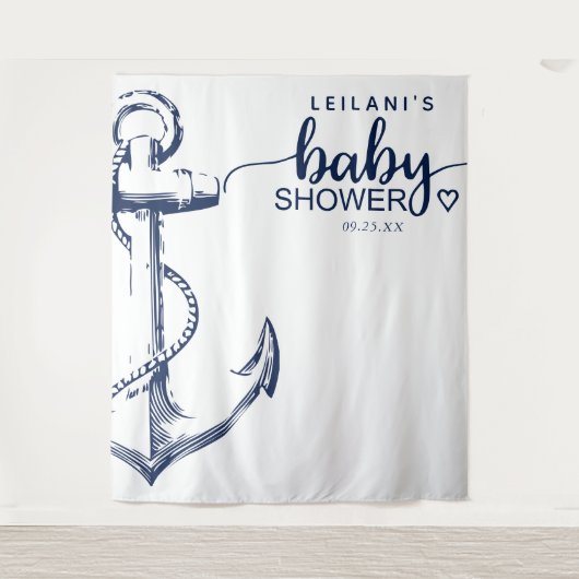 Nautische Anker Baby Shower Wit Wandkleed (Voorkant)