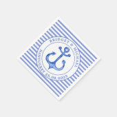 Nautische anker blauw gestreepte gepersonaliseerde servetten (Hoek)