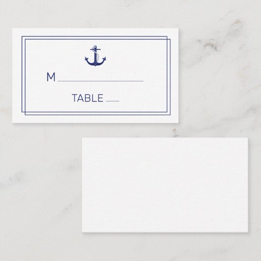 Nautische anker blauw wit minimalistische bruiloft plaatskaartje (Voorkant / Achterkant)
