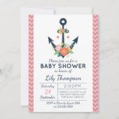 nautische anker bloemenbaby meisje douche uitnodig kaart (Voorkant)
