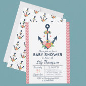 nautische anker bloemenbaby meisje douche uitnodig kaart