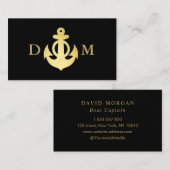 Nautische Anker Boot Kapitein Monogram Zwart Visitekaartje (Voorkant / Achterkant)