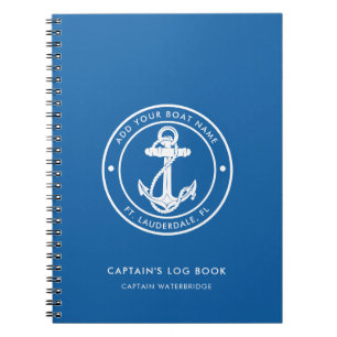 Nautische Anker Boot Naam Blauwe Kapiteins Logboek Notitieboek