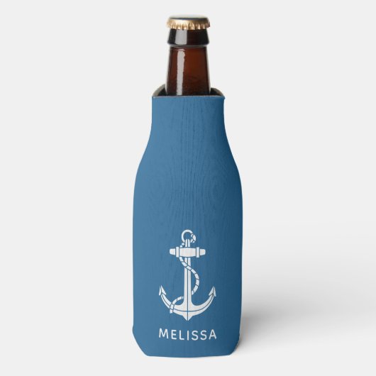 Nautische Anker Boot Naam Gepersonaliseerd Flesjeskoeler (Fles Voorkant)