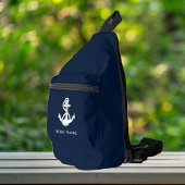 Nautische Anker Boot Naam Marine Blauw Aangepast Sling Bag