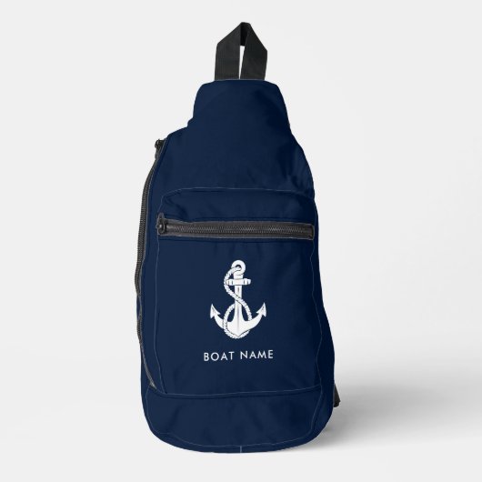 Nautische Anker Boot Naam Marine Blauw Aangepast Sling Bag (Voorkant)