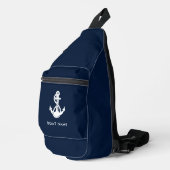 Nautische Anker Boot Naam Marine Blauw Aangepast Sling Bag (Rechterhoek)
