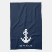 Nautische Anker Boot Naam Marine Blauw Aangepast Theedoek (Verticaal)