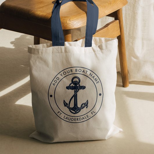Nautische Anker Boot Naam Marine Blauw Aangepast Tote Bag