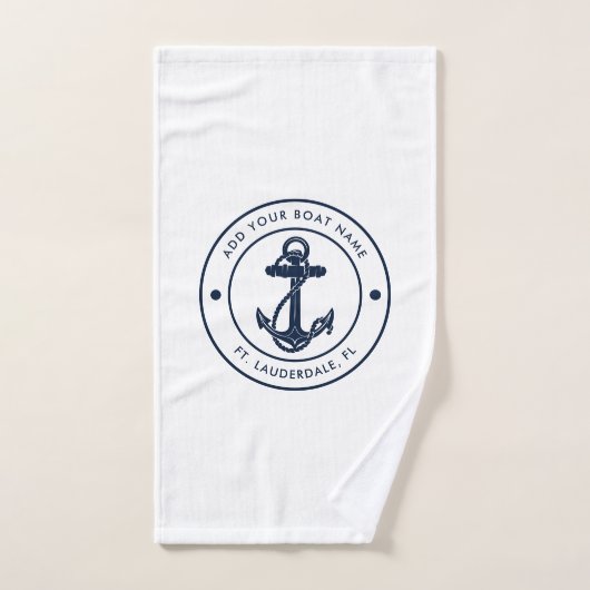 Nautische Anker Boot Naam Navy Blue Boating Swag Handdoek (Handdoek)