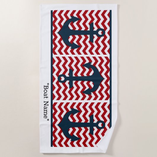 Nautische Anker Boot NAAM Rood Wit Blauw Fun Strandlaken (Voorkant)