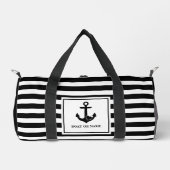 Nautische Anker Boot Naam Zwart Wit Gestreept Plunjezak (Voorkant)