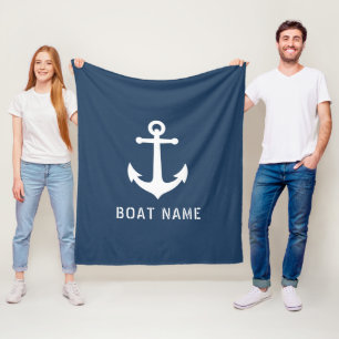 Nautische  Anker Bootnaam Aqua Blue Fleece Deken