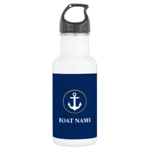 Nautische Anker Bootnaam Marine Blauw Goud Wit Waterfles
