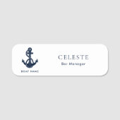 Nautische Anker Bootnaam Marine Blauw Medewerker Naamplaatje (Voorkant)