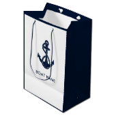 Nautische Anker Bootnaam Marine Blauw Modern Medium Cadeauzakje (Voorkant Gekanteld)