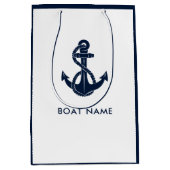 Nautische Anker Bootnaam Marine Blauw Modern Medium Cadeauzakje (Voorkant)