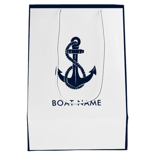 Nautische Anker Bootnaam Marine Blauw Modern Medium Cadeauzakje (Achterkant)