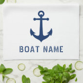 Nautische  Anker Bootnaam Navy Blauw Wit Theedoek (Gevouwen)