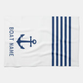 Nautische  Anker Bootnaam Navy Blauw Wit Theedoek (Horizontaal)