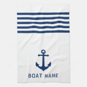 Nautische  Anker Bootnaam Navy Blauw Wit Theedoek (Verticaal)