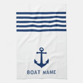 Nautische  Anker Bootnaam Navy Blauw Wit Theedoek