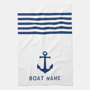 Nautische  Anker Bootnaam Navy Blauw Wit Theedoek