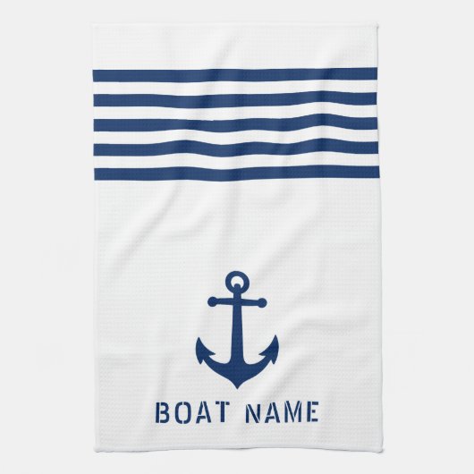 Nautische  Anker Bootnaam Navy Blauw Wit Theedoek (Verticaal)