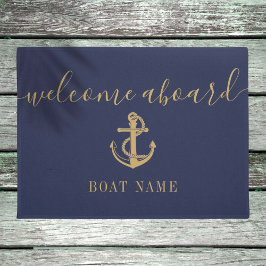 Nautische Anker Bootsnaam Blauw Goud Welkom Aan Bo Deurmat