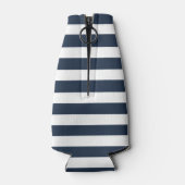 Nautische Anker Bootsnaam Navy Blauwe Strepen Flesjeskoeler (Achterkant)